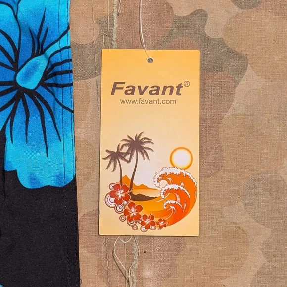 NWT Favant Rayon Hawaiian Hibiscus Button Up Shirt Never Worn Black Blu Sz L - Picture 5 of 11